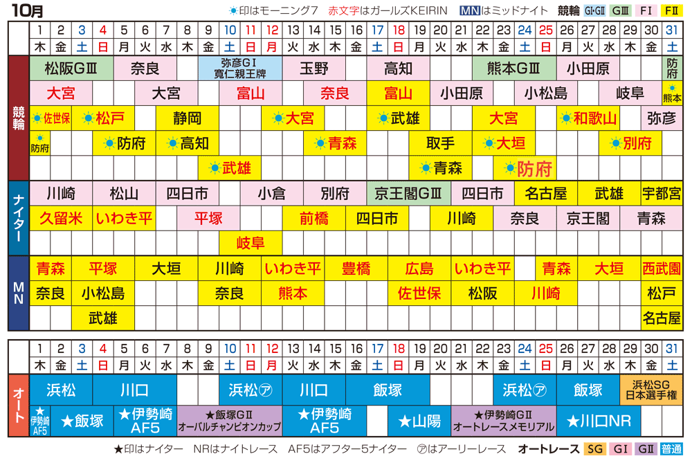 2026年10月開催カレンダー
